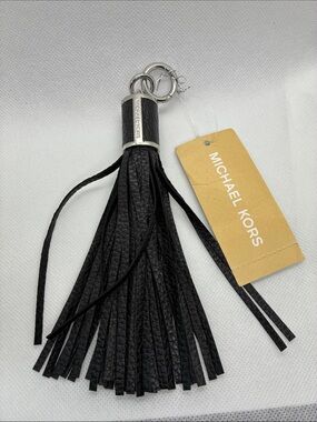 Michael Kors Black Leather Fringe Tassel Key & Card Holder Charm